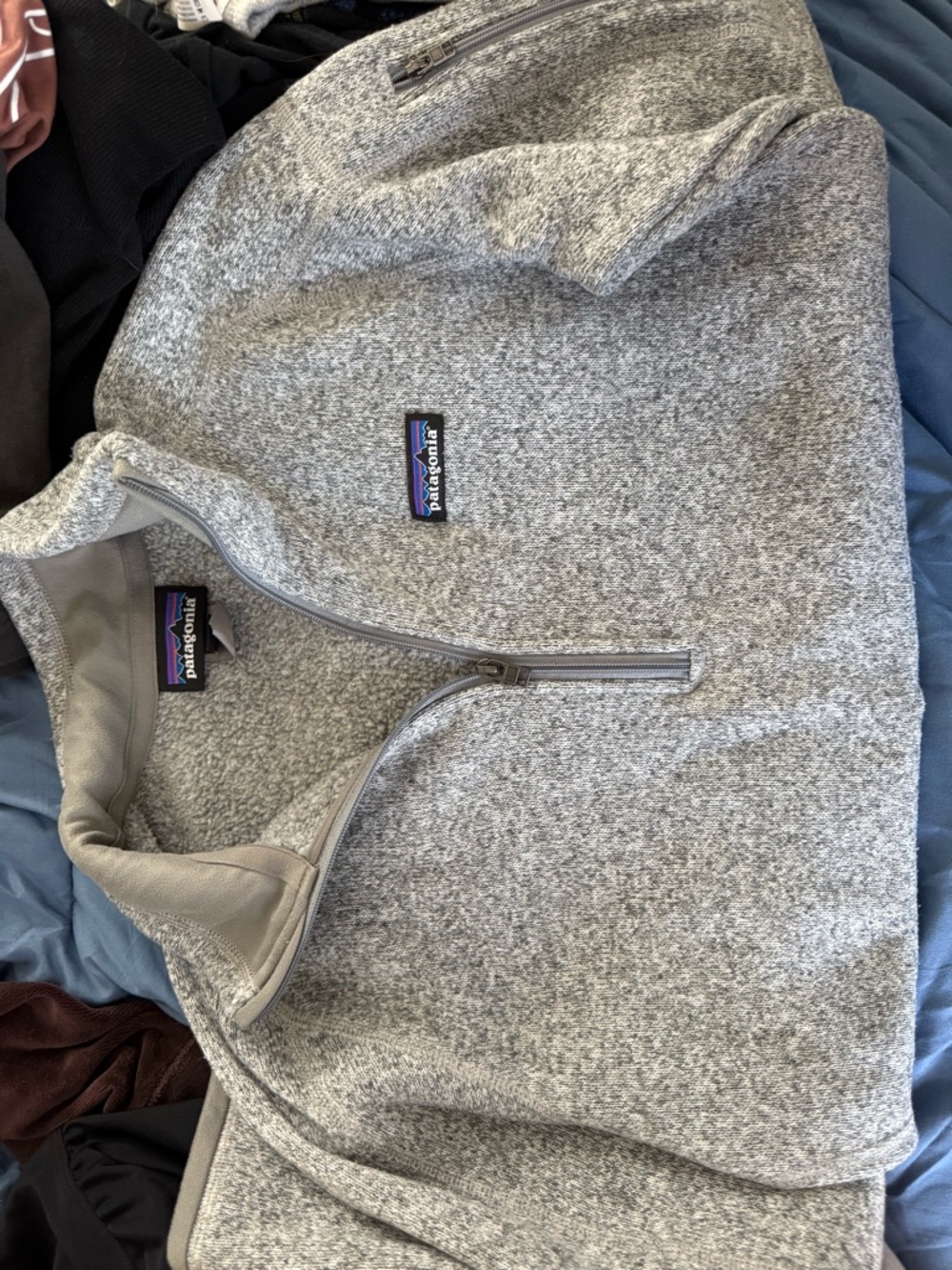 Patagonia Heather Gray Fleece Pullover with Mountain Logo